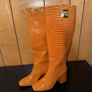 Katy Perry Orange Croc-Embossed Knee-High Boots